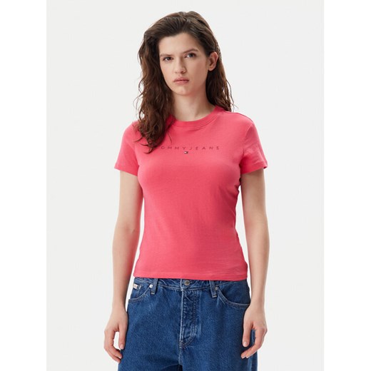 Tommy Jeans T-Shirt Tonal Linear DW0DW20315 Różowy Slim Fit ze sklepu MODIVO w kategorii Bluzki damskie - zdjęcie 182752528