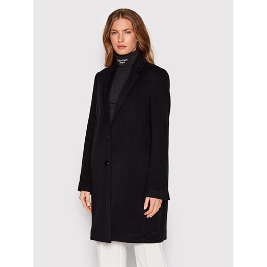 Calvin Klein Płaszcz wełniany K20K204155 Czarny Regular Fit ze sklepu MODIVO w kategorii Płaszcze damskie - zdjęcie 182752585