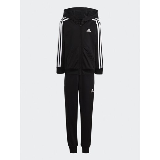 adidas Dres Essentials 3-Stripes Shiny Tracksuit HR5906 Czarny Slim Fit ze sklepu MODIVO w kategorii Dresy chłopięce - zdjęcie 182752669