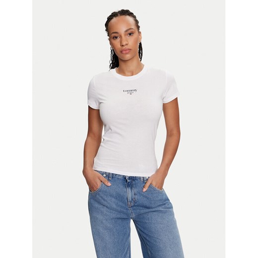 Tommy Jeans T-Shirt Essential DW0DW18397 Biały Slim Fit ze sklepu MODIVO w kategorii Bluzki damskie - zdjęcie 182753168