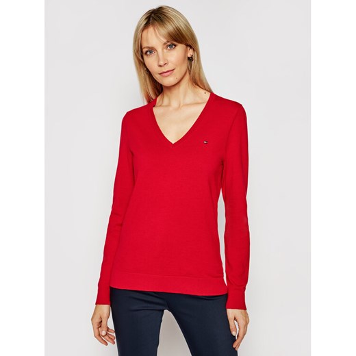 Tommy Hilfiger Sweter Heritage WW0WW25294 Czerwony Regular Fit ze sklepu MODIVO w kategorii Swetry damskie - zdjęcie 182753469