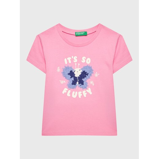 United Colors Of Benetton T-Shirt 3096G107O Różowy Regular Fit ze sklepu MODIVO w kategorii Bluzki dziewczęce - zdjęcie 182753548