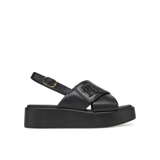Tommy Hilfiger Sandały Th Logo Hw Padded Leather Sandal FW0FW08808 Czarny ze sklepu MODIVO w kategorii Sandały damskie - zdjęcie 182753717
