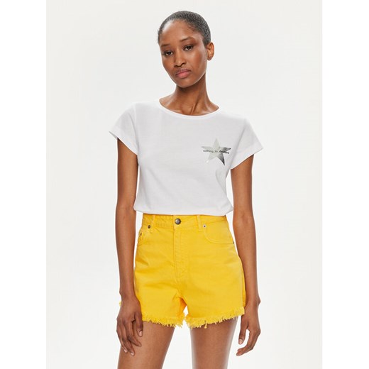 Sisley T-Shirt 3I1XL100Y Biały Slim Fit ze sklepu MODIVO w kategorii Bluzki damskie - zdjęcie 182754318