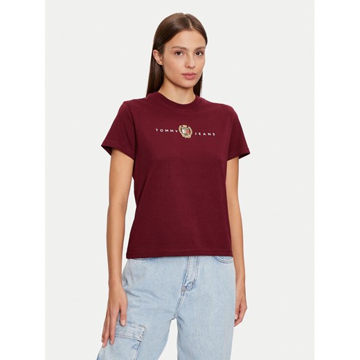 Tommy Jeans T-Shirt Crest Linear DW0DW18795 Bordowy Regular Fit ze sklepu MODIVO w kategorii Bluzki damskie - zdjęcie 182754336