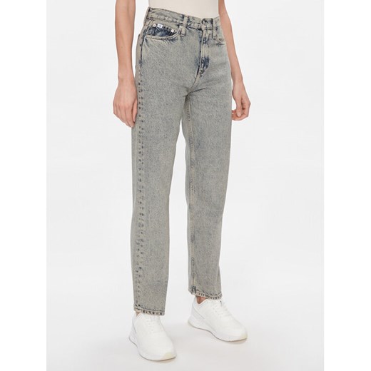 Calvin Klein Jeans Jeansy High Rise Straight J20J222455 Granatowy Straight Fit ze sklepu MODIVO w kategorii Jeansy damskie - zdjęcie 182754337