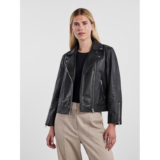 YAS Kurtka skórzana 26031785 Czarny Regular Fit ze sklepu MODIVO w kategorii Kurtki damskie - zdjęcie 182754987