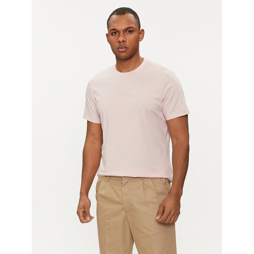 Guess T-Shirt M2BP47 K7HD0 Różowy Slim Fit ze sklepu MODIVO w kategorii T-shirty męskie - zdjęcie 182755588