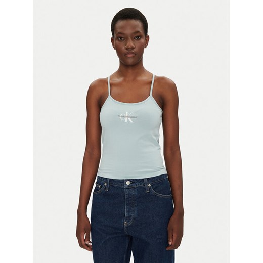 Calvin Klein Jeans Top Monologo J20J223105 Niebieski Slim Fit ze sklepu MODIVO w kategorii Bluzki damskie - zdjęcie 182755685