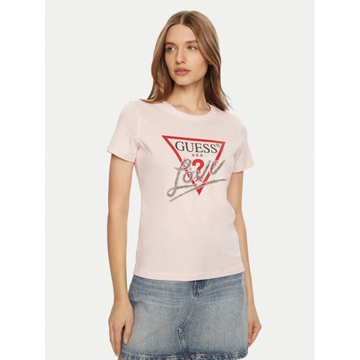 Guess T-Shirt W5RI10 I3Z14 Różowy Regular Fit ze sklepu MODIVO w kategorii Bluzki damskie - zdjęcie 182756137