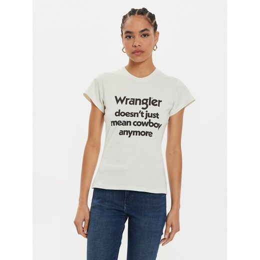 Wrangler T-Shirt Shrunken Band 112356451 Biały Slim Fit ze sklepu MODIVO w kategorii Bluzki damskie - zdjęcie 182756477