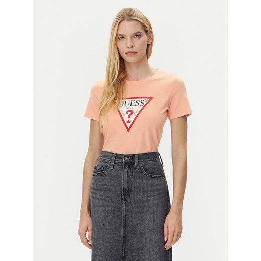 Guess T-Shirt W1YI1B I3Z14 Koralowy Regular Fit ze sklepu MODIVO w kategorii Bluzki damskie - zdjęcie 182756888