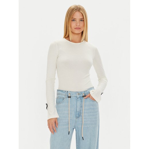 Gina Tricot Bluzka Bow Rib Top 22743 Beżowy Slim Fit ze sklepu MODIVO w kategorii Bluzki damskie - zdjęcie 182757148