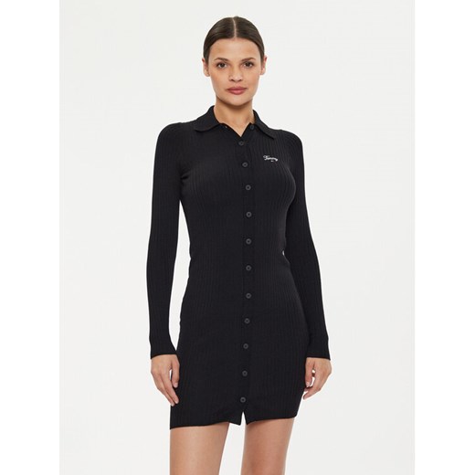 Tommy Jeans Sukienka dzianinowa Script DW0DW18481 Czarny Slim Fit ze sklepu MODIVO w kategorii Sukienki - zdjęcie 182757916