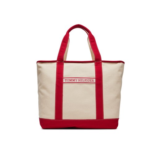 Tommy Hilfiger Torebka Th Summer Canvas Tote AW0AW17421 Beżowy ze sklepu MODIVO w kategorii Torby Shopper bag - zdjęcie 182758435