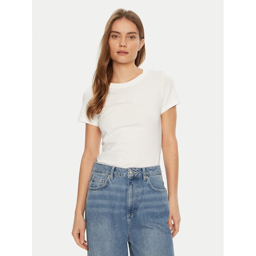 Calvin Klein Jeans T-Shirt Institutional Graphic J20J224990 Biały Slim Fit ze sklepu MODIVO w kategorii Bluzki damskie - zdjęcie 182759379