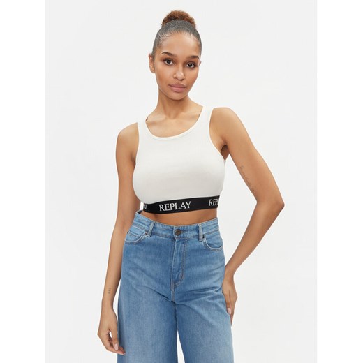 Replay Top W3782C.000.23687P Écru Slim Fit ze sklepu MODIVO w kategorii Bluzki damskie - zdjęcie 182759929