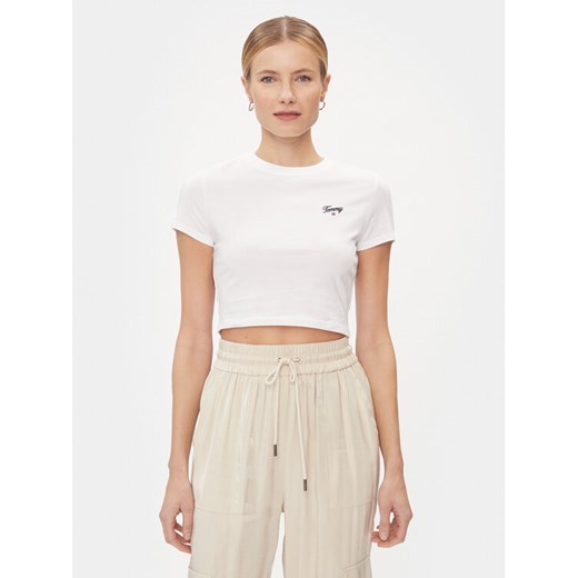 Tommy Jeans T-Shirt Script DW0DW17366 Biały Slim Fit ze sklepu MODIVO w kategorii Bluzki damskie - zdjęcie 182760188