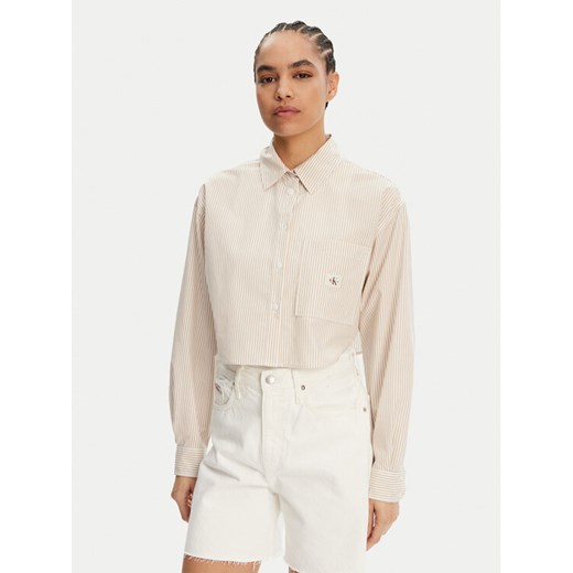 Calvin Klein Jeans Koszula J20J225078 Beżowy Regular Fit ze sklepu MODIVO w kategorii Koszule damskie - zdjęcie 182760738