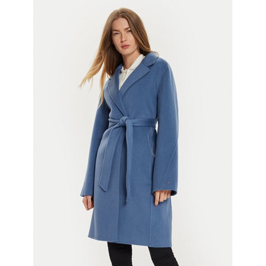 Tommy Hilfiger Płaszcz wełniany WW0WW43603 Niebieski Regular Fit ze sklepu MODIVO w kategorii Płaszcze damskie - zdjęcie 182761936