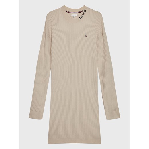 Tommy Hilfiger Sukienka dzianinowa KG0KG07157 D Écru Regular Fit ze sklepu MODIVO w kategorii Sukienki dziewczęce - zdjęcie 182761939