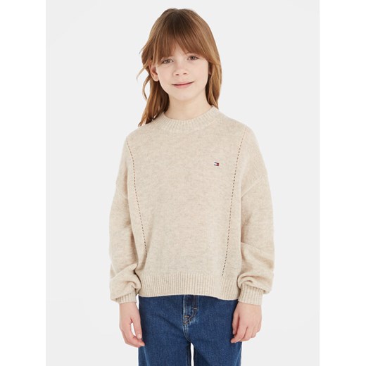 Tommy Hilfiger Sweter Essential KG0KG07801 Beżowy Regular Fit ze sklepu MODIVO w kategorii Swetry dziewczęce - zdjęcie 182762728