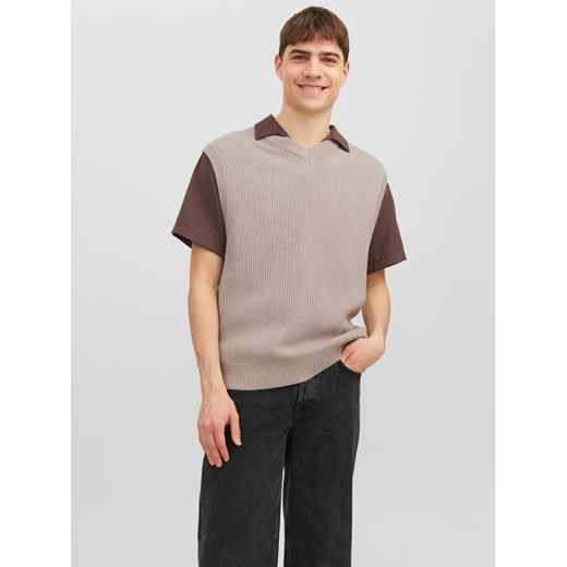 Jack&Jones Sweter Rib 12241167 Beżowy Regular Fit ze sklepu MODIVO w kategorii Kamizelki męskie - zdjęcie 182763326