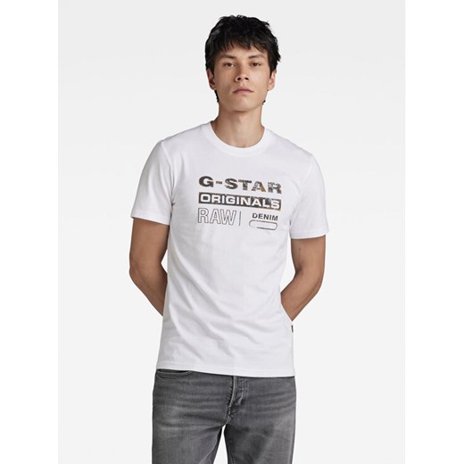 G-Star Raw T-Shirt Distressed D24420-336 Biały Slim Fit ze sklepu MODIVO w kategorii T-shirty męskie - zdjęcie 182763838