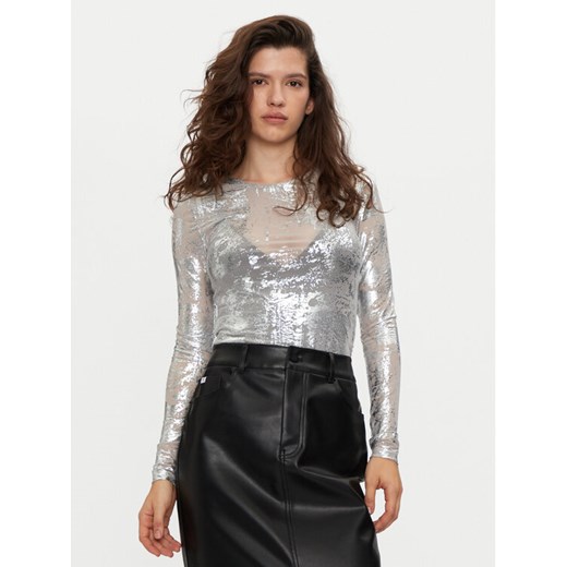 Noisy May Bluzka Lucia 27032152 Srebrny Slim Fit ze sklepu MODIVO w kategorii Bluzki damskie - zdjęcie 182764438