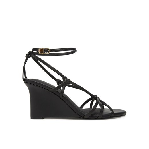 Tommy Hilfiger Sandały Leather Knots Wedge Sandal FW0FW08417 Czarny ze sklepu MODIVO w kategorii Sandały damskie - zdjęcie 182765575