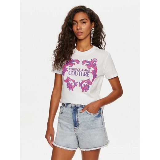 Versace Jeans Couture T-Shirt 76HAHG02 Biały Slim Fit ze sklepu MODIVO w kategorii Bluzki damskie - zdjęcie 182766105