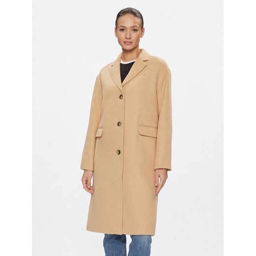 Tommy Jeans Płaszcz wełniany DW0DW17232 Beżowy Relaxed Fit ze sklepu MODIVO w kategorii Płaszcze damskie - zdjęcie 182766218