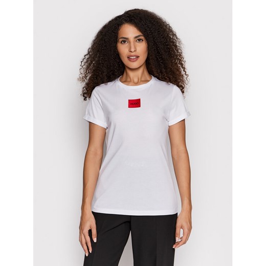 Hugo T-Shirt Logo Label 50456008 Biały Regular Fit ze sklepu MODIVO w kategorii Bluzki damskie - zdjęcie 182766999