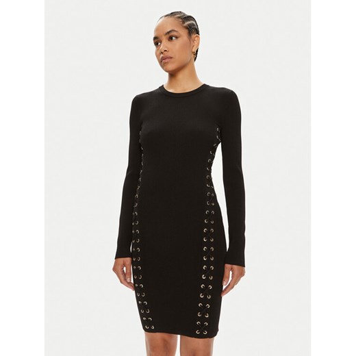 MICHAEL Michael Kors Sukienka dzianinowa Ribbed Stretch Knit Lace-Up MT482FQ5ZV Czarny Slim Fit ze sklepu MODIVO w kategorii Sukienki - zdjęcie 182767116