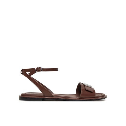 Sandały Calvin Klein Flat Sandal W/Ck Hw - Lth HW0HW02367 Brązowy Calvin Klein 40 eobuwie.pl