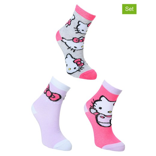 Hello Kitty Skarpety (3 pary) &quot;Hello Kitty&quot; w kolorze różowo-fioletowo-szarym ze sklepu Limango Polska w kategorii Skarpetki dziecięce - zdjęcie 183548605