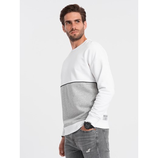 Bluza męska OVERSIZE z kontrastowym łączeniem kolorów - biało-szara V1 OM-SSNZ-0130 ze sklepu ombre w kategorii Bluzy męskie - zdjęcie 183552997