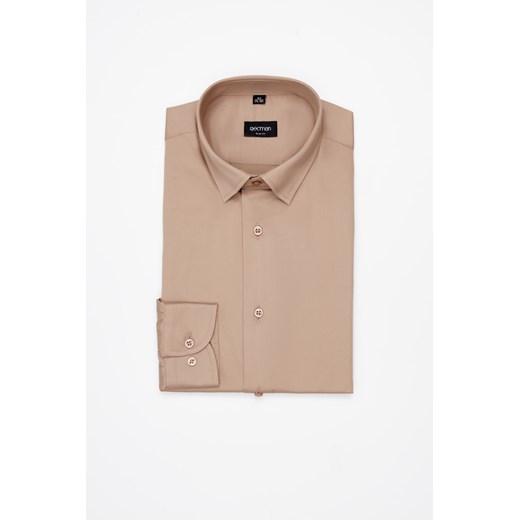 KOSZULA VERSONE 3308C DŁUGI RĘKAW SLIM FIT BEŻOWA Z BAWEŁNĄ ze sklepu Recman w kategorii Koszule męskie - zdjęcie 183553075