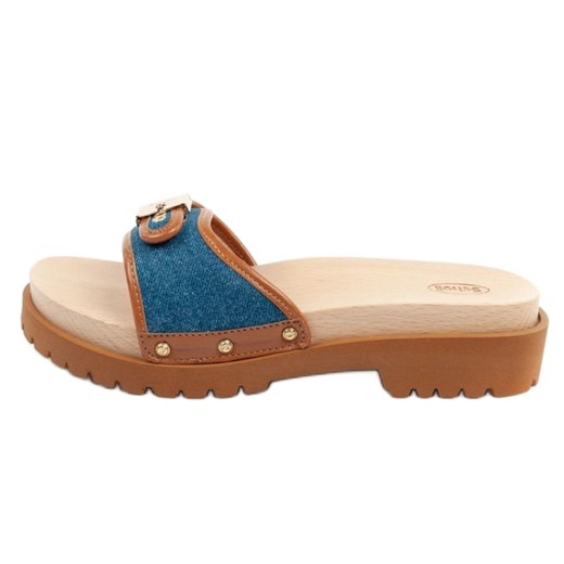 Klapki drewniaki Scholl Pescura Iconic F305492349 niebieskie ze sklepu ButyModne.pl w kategorii Klapki damskie - zdjęcie 183553699