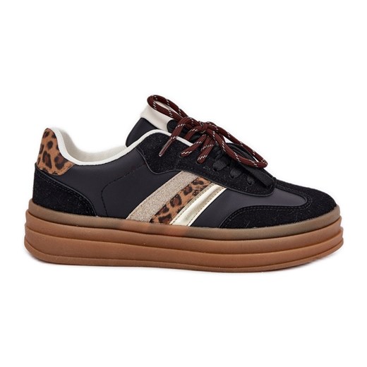 Inna Sneakersy Damskie Na Platformie Z Podwójnym Sznurowaniem Panterka Czarne ze sklepu ButyModne.pl w kategorii Buty sportowe damskie - zdjęcie 183553868