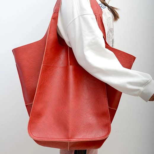 Duża torba shopper z kieszenią - Czerwony ze sklepu Intimica.pl w kategorii Torby Shopper bag - zdjęcie 183554629