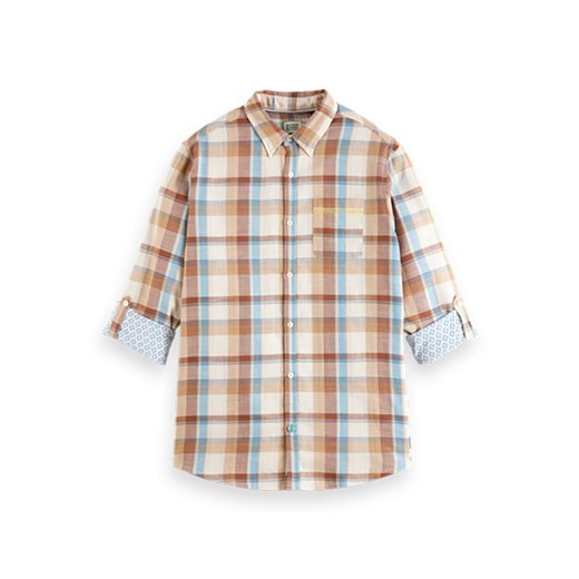 SCOTCH&SODA koszula męska z klasycznym kołnierzykiem w kratkę z bawełny 