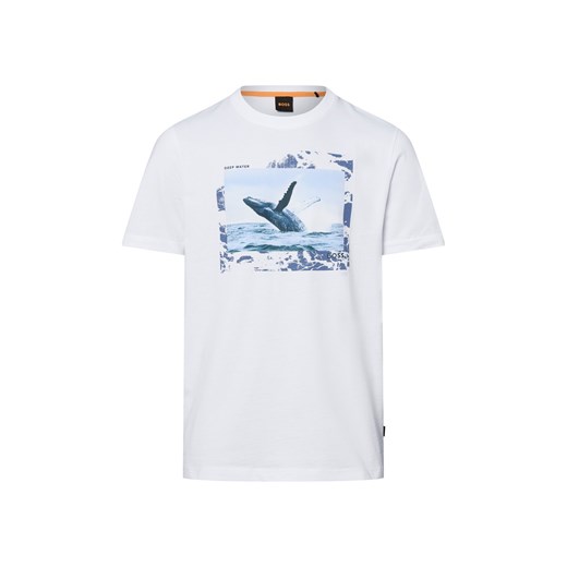 BOSS Orange Koszulka męska - Dunetrace Mężczyźni Bawełna biały nadruk ze sklepu vangraaf w kategorii T-shirty męskie - zdjęcie 183559905