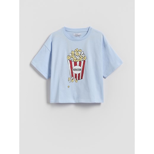 Reserved - Bawełniany t-shirt z nadrukiem - jasnoniebieski ze sklepu Reserved w kategorii Bluzki dziewczęce - zdjęcie 183560679