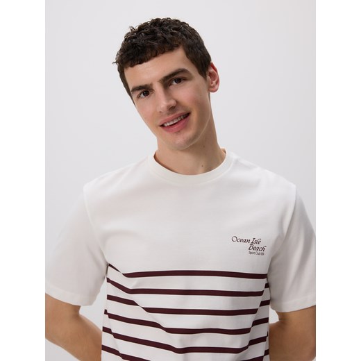 Reserved - T-shirt regular w paski - złamana biel ze sklepu Reserved w kategorii T-shirty męskie - zdjęcie 183560865
