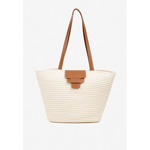 Beżowa Pleciona Torebka o Fasonie Koszyka z Rączkami Corallie ze sklepu renee.pl w kategorii Torby Shopper bag - zdjęcie 183561175