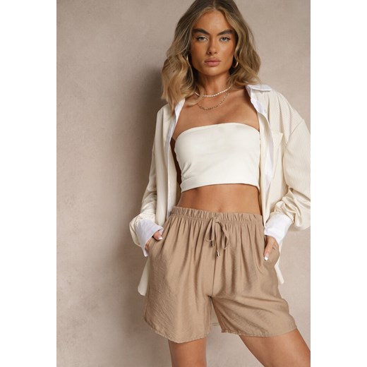 Ciemnobeżowe Szorty z Bawełny High Waist z Wiązaniem Filorella ze sklepu renee.pl w kategorii Szorty - zdjęcie 183561325