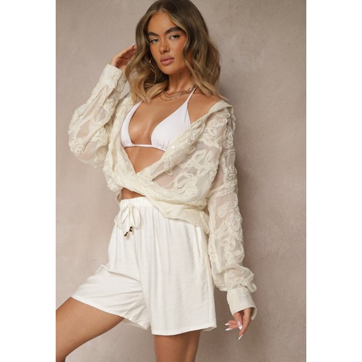 Jasnobeżowe Szorty z Bawełny High Waist z Wiązaniem Filorella ze sklepu renee.pl w kategorii Szorty - zdjęcie 183561415