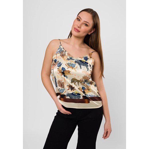 Beżowy satynowy top w zwierzęcy print ze sklepu Molton w kategorii Bluzki damskie - zdjęcie 183564867