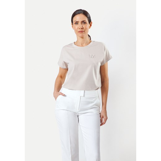 Beżowy t-shirt z ozdobną literką ze sklepu Molton w kategorii Bluzki damskie - zdjęcie 183565405